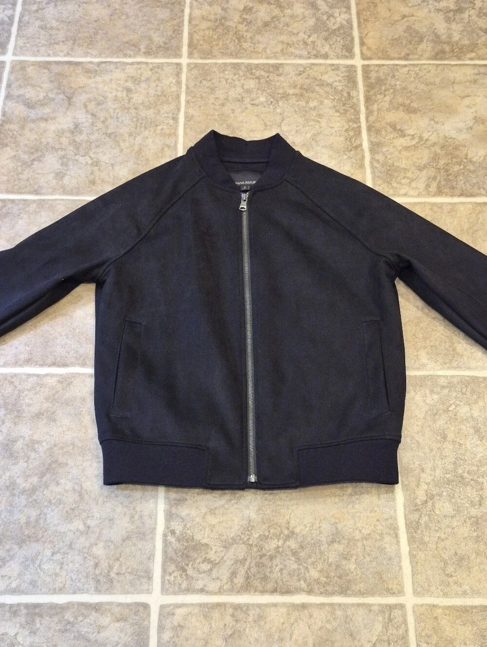 Banana Republic Mens Black Zip-Front Bomber Jacket Size Dmall, Suede Like